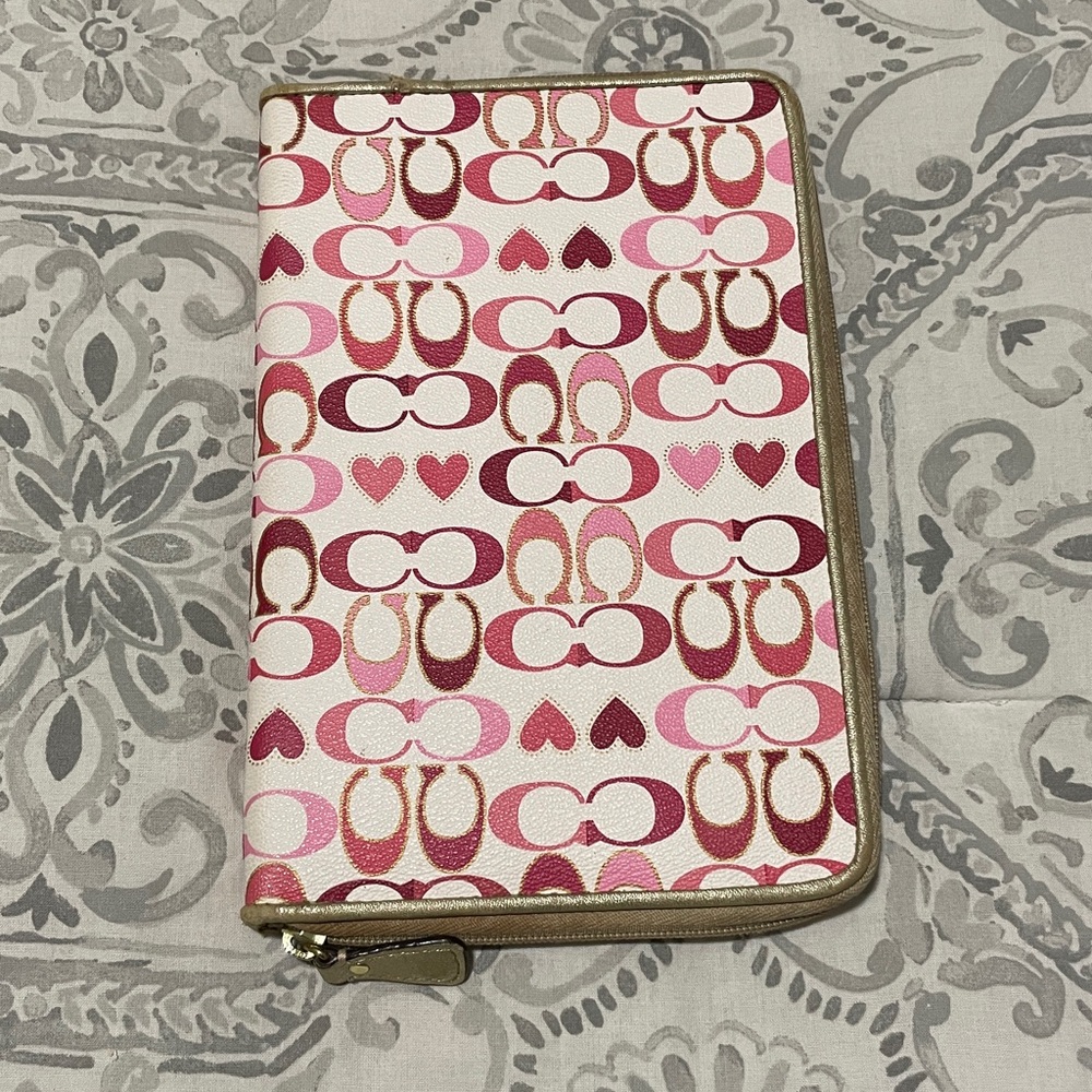 Coach Signature Waverly Heart Tablet Case iPad Sleeve Red Pink Gold Trim Zip